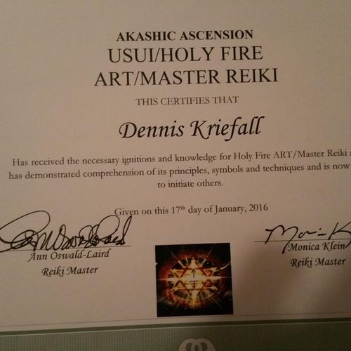 Reiki Master Holy Fire Certificate 