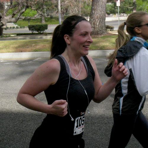 Running to the finish with Katie during her very f