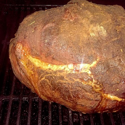 Pork butt smoked at least 12 hours over New York a