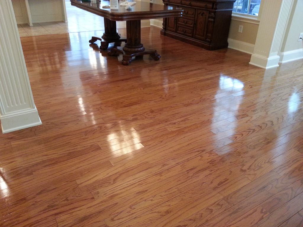 Wood floor. Scrubbed and polished.
