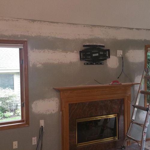 Theodore G. Livingroom after repairs. TV Mount, In