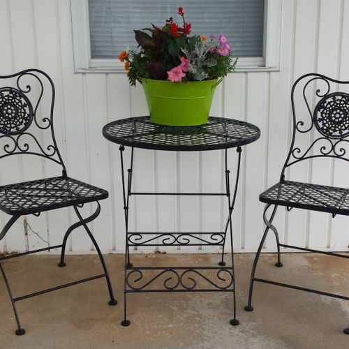 Satin Black Patio Chairs and Table and Lime Green 