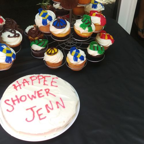 Harry Potter themed bridal shower cake and cupcake