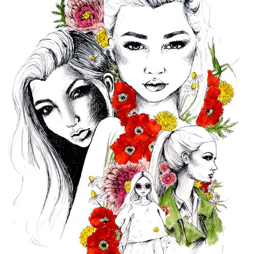 Fashion illustration, was printed on cotton bags f