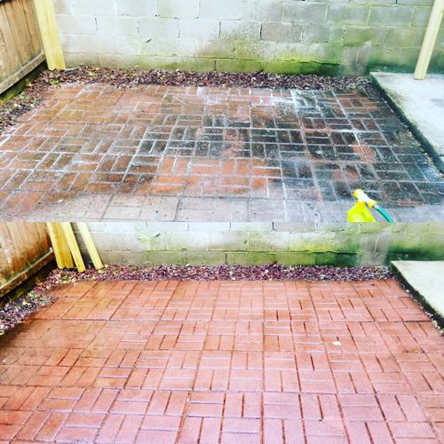 (Before and After)Patio paver cleaning.