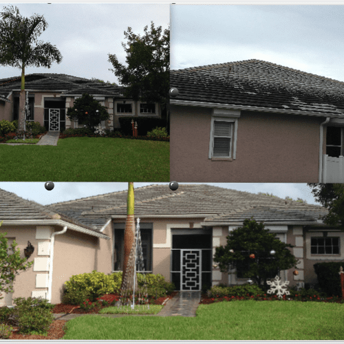 A residential tile roof and home pressure washing 
