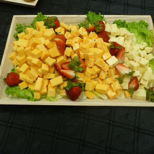 Domestic Fruit and Cheese Platter on Disposable Wo