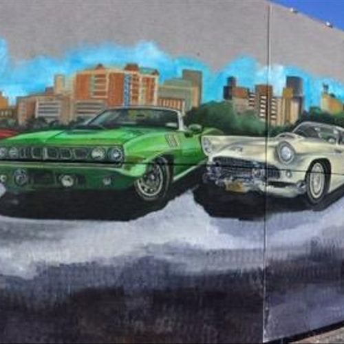 wall mural for river front auto sales