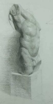 Drawing from Cast Statue. Charcoal on Paper.