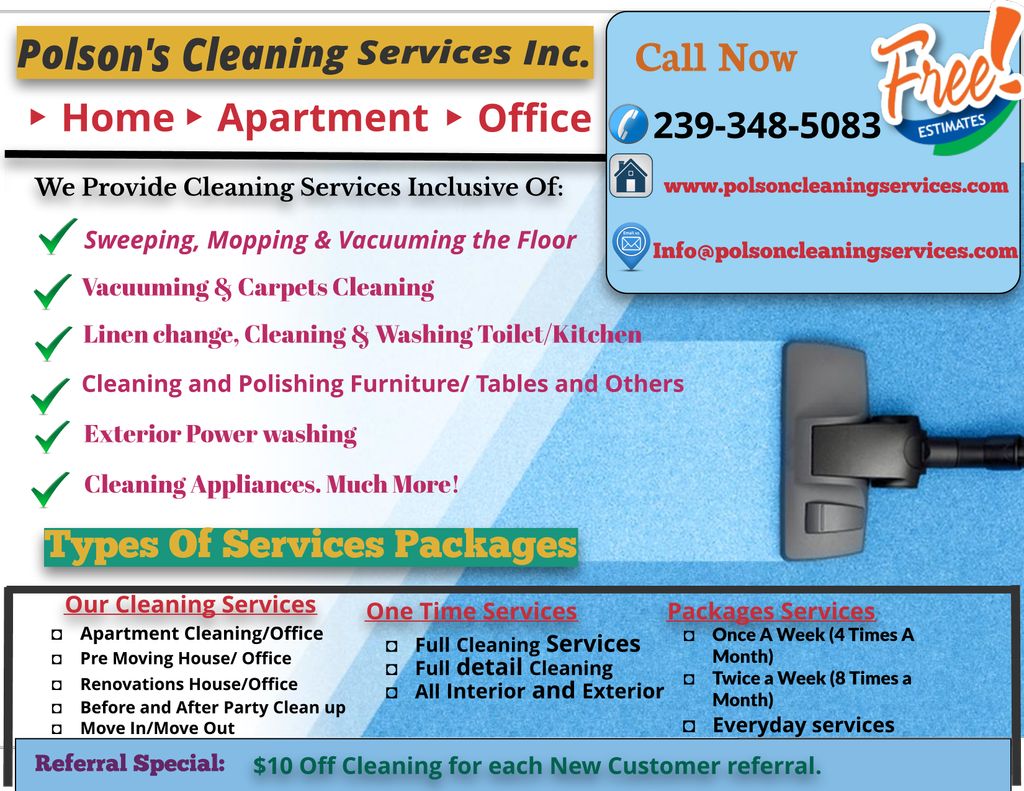 Services Offer at Polson Cleaning Serivce.