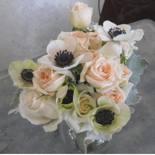 Anemones and roses created this bridesmaid bouquet
