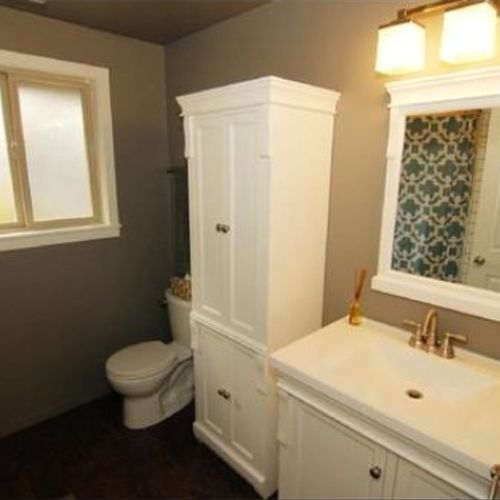 Small Bathroom Update - New tile floor, cabinets, 