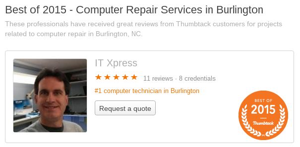IT Xpress earned at 'Best of 2015' from Thumbtack 