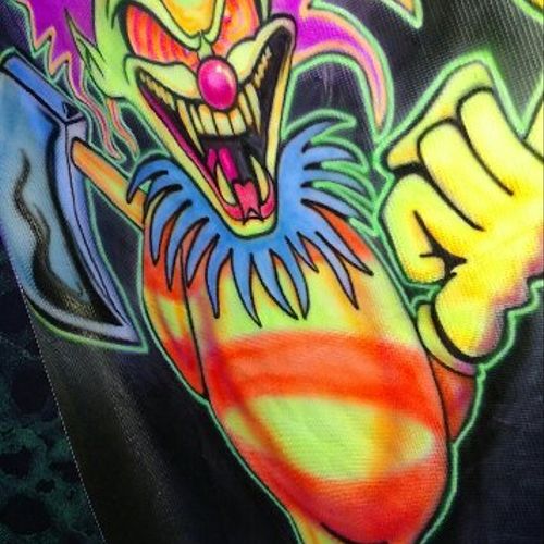 BlackLight Reactive Clown for a Haunt Attraction. 