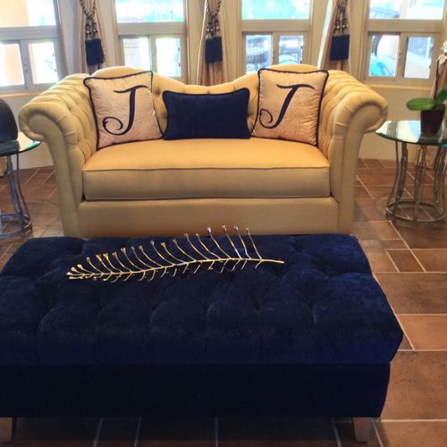 This is a custom made ottoman in a rich, royal blu