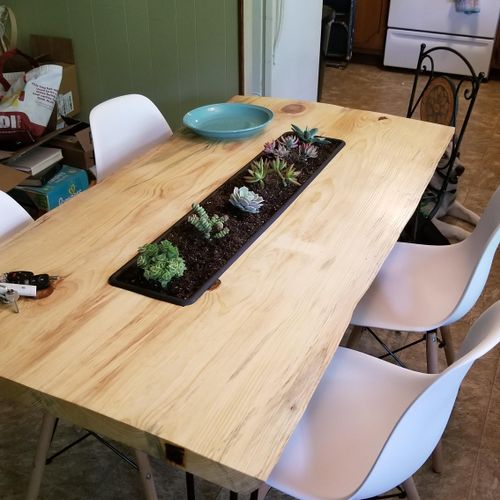 Live Edge Table with Succulent Planter