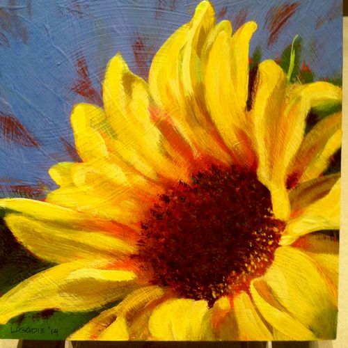 Cheery happy sunflower commission in acrylic on bo