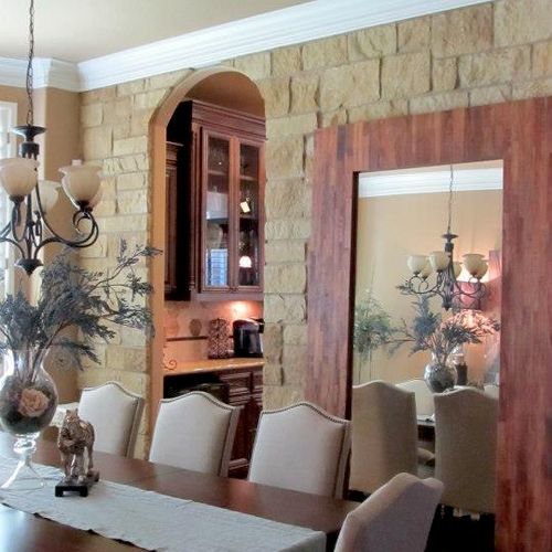 Steiner Ranch dining room--Love the stone wall and