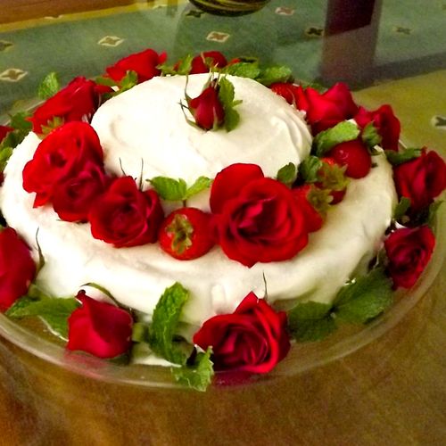 Strawberry Birthday Cake with cream cheese frostin