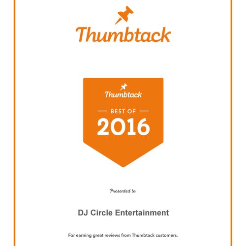 Awarded as Thumbtack Best of 2016 Pro