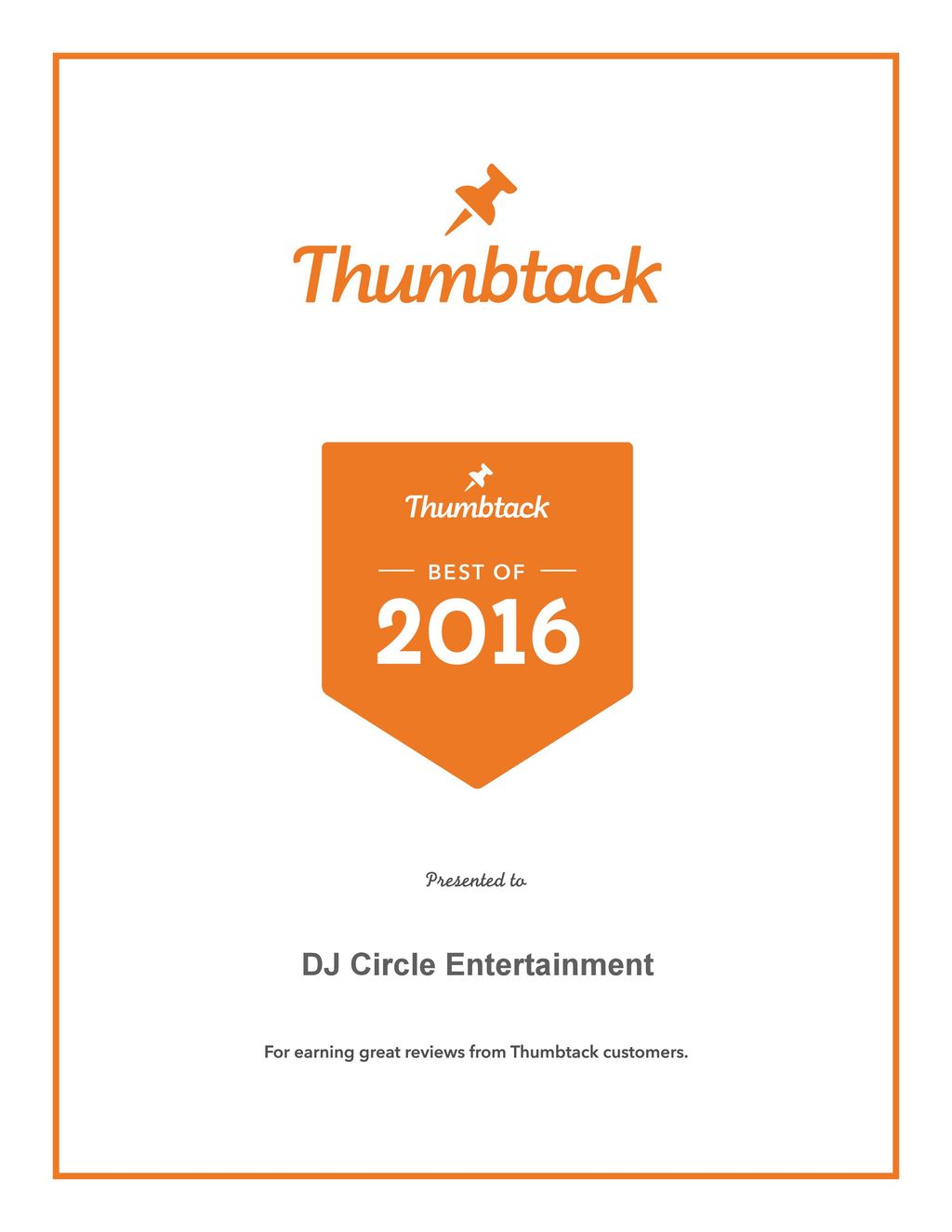 Awarded as Thumbtack Best of 2016 Pro