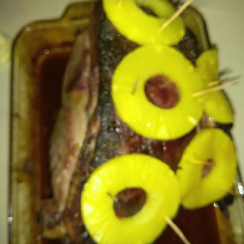 Honey Glazed Ham Topped with Pineapples 