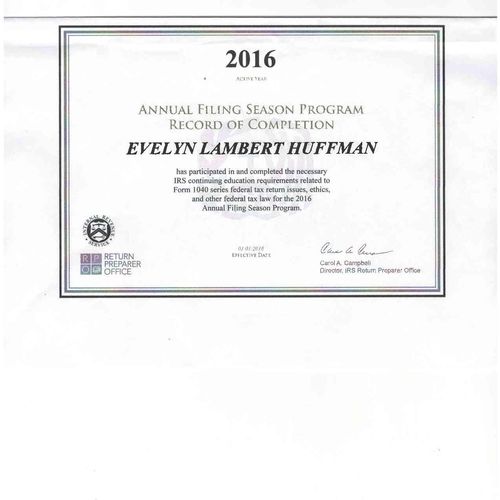 2016 AFSP Record of Completion with IRS.