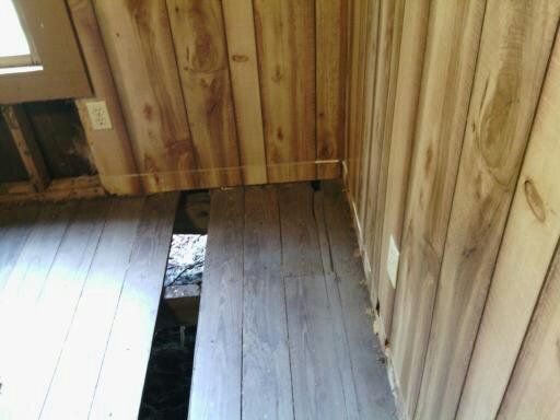 Small bedroom, floor had termite damage and walls 