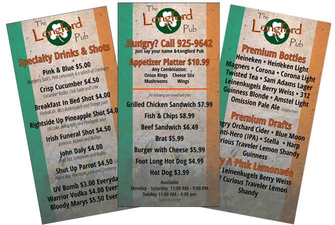 Longford Pub Table Tents