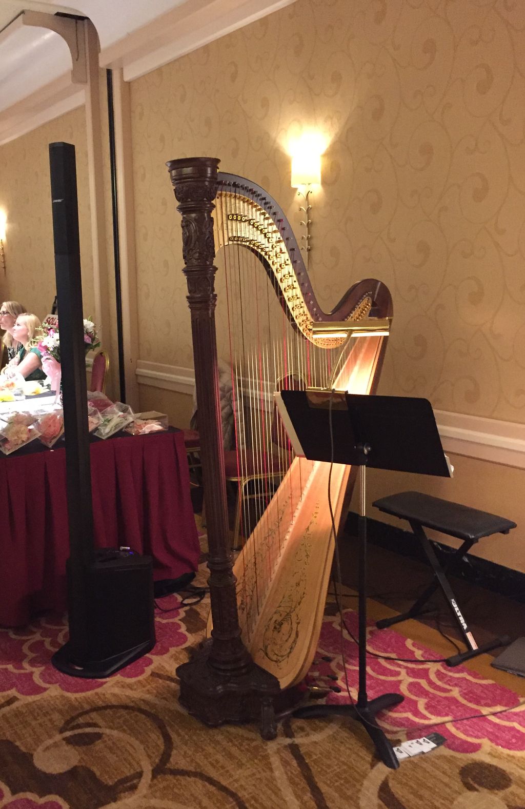 Bose L1 sound system amplifies the harp in high am