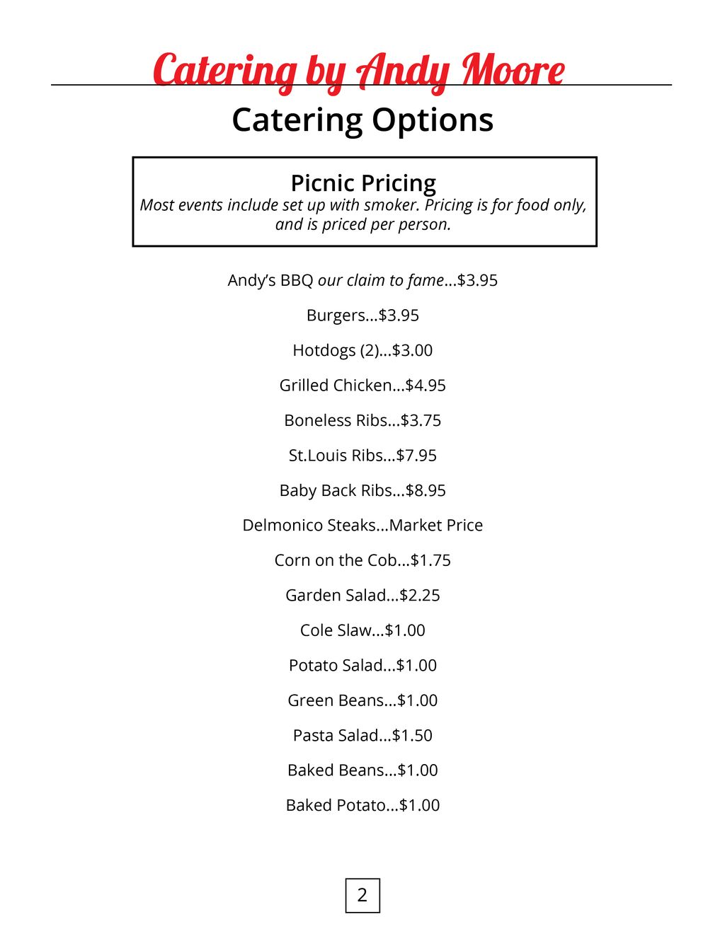 Current Catering Menu, Page 2
