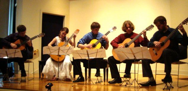 Classical guitar ensemble in college