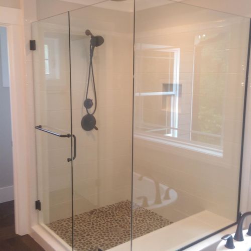 Custom shower with beveled glass