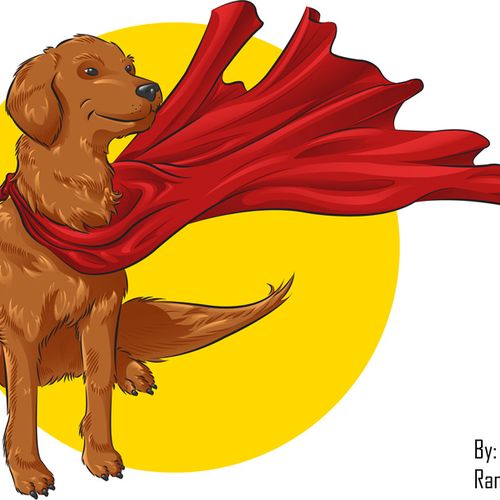 A vector design of a dog hero for a comic.