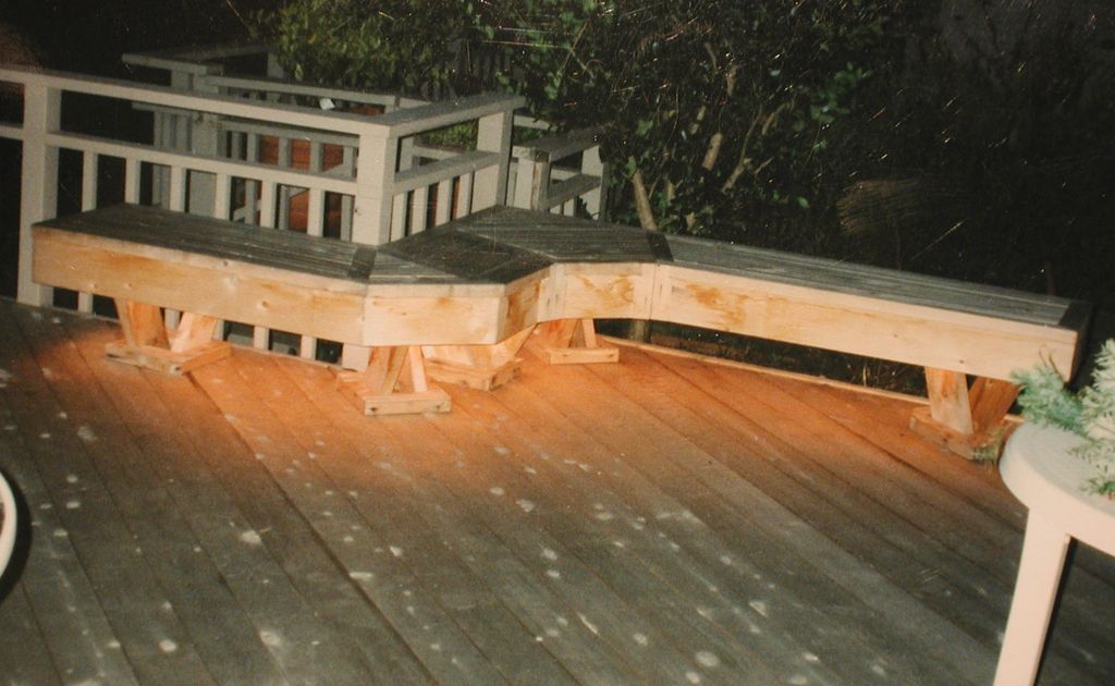 yellow cedar deck with built in benches and concea