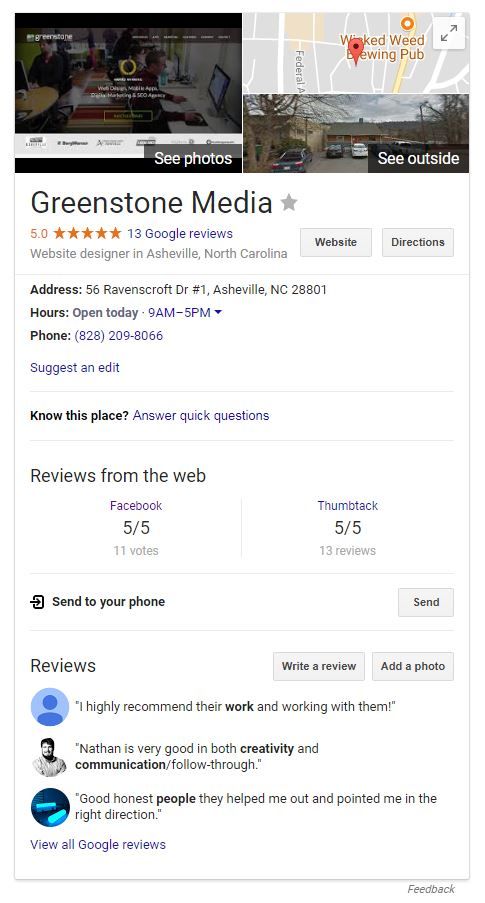 Our Google Business Profile and reviews.