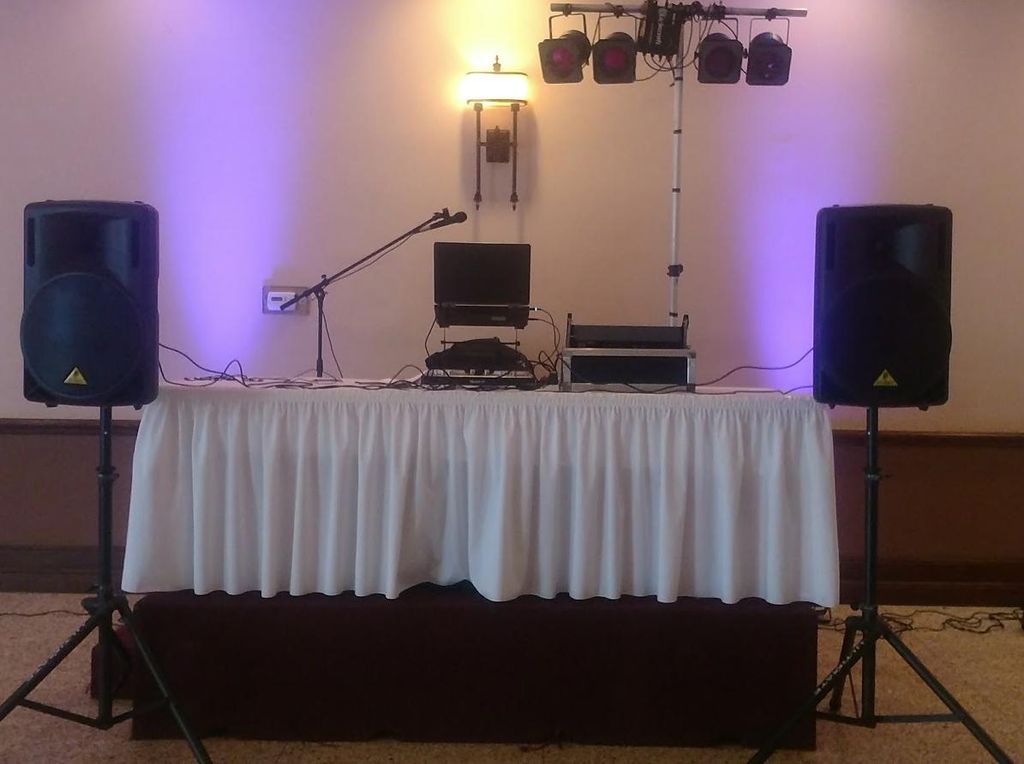 Set-Up with LED Uplights in background and Old Sch