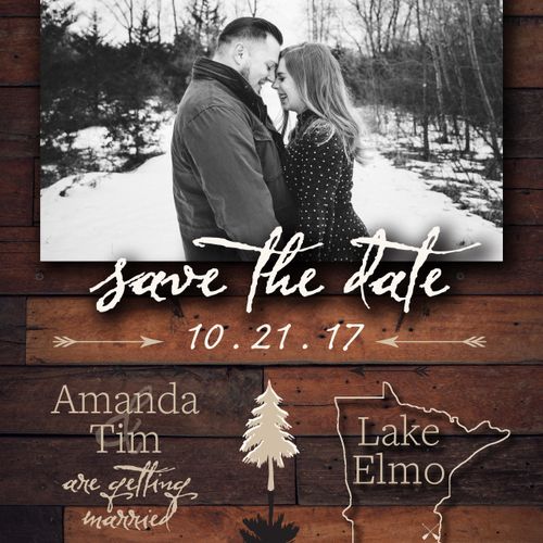 A "Save The Date" for a wedding with a hiking/camp