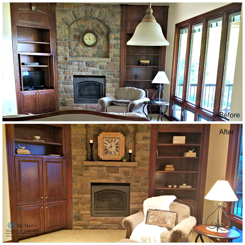 Home Staging project living room area before and a
