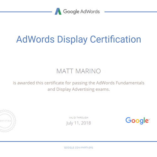 AdWords Display Certification

Certificate for pas