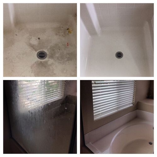 Before and After photos of a shower cleaning in a 