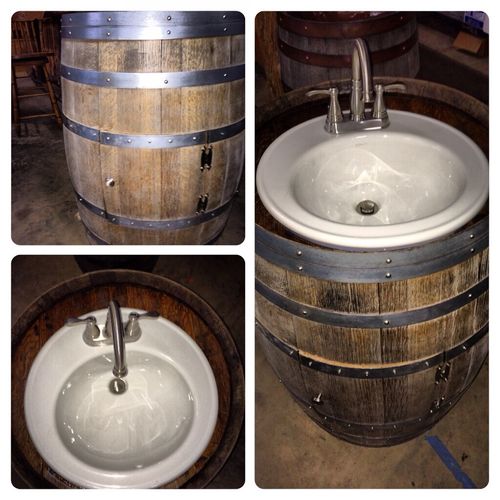 Wine barrel sink.