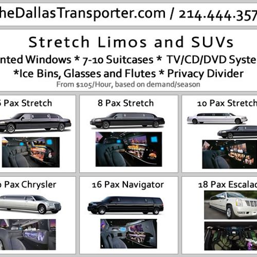 Some of our stretch limos and stretch SUVs to fit 