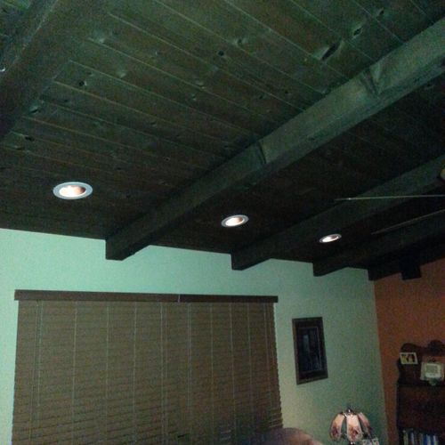 Recessed lighting in wood ceiling on remote contro