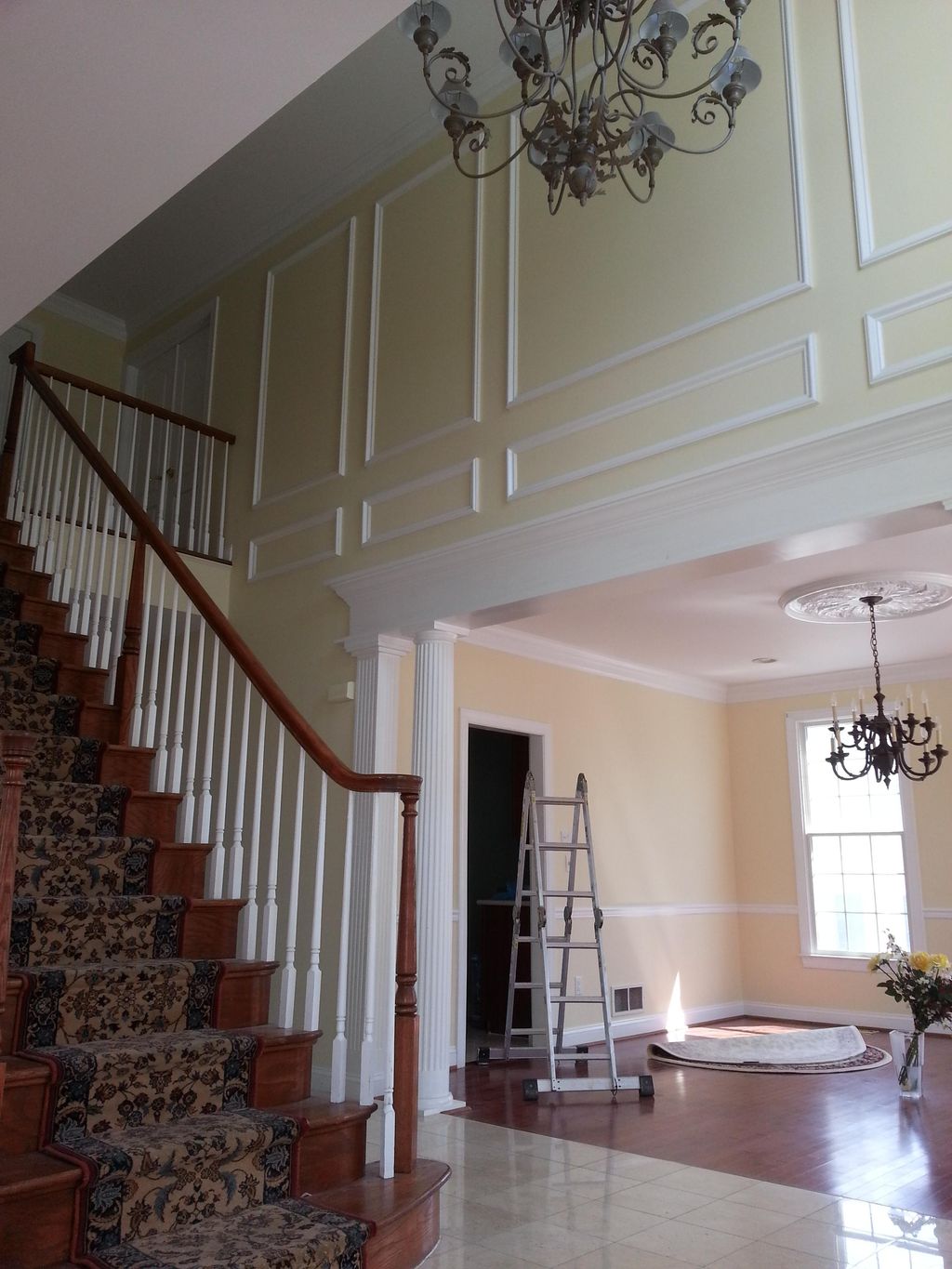 Hallway and dining room. Everything painted - wall