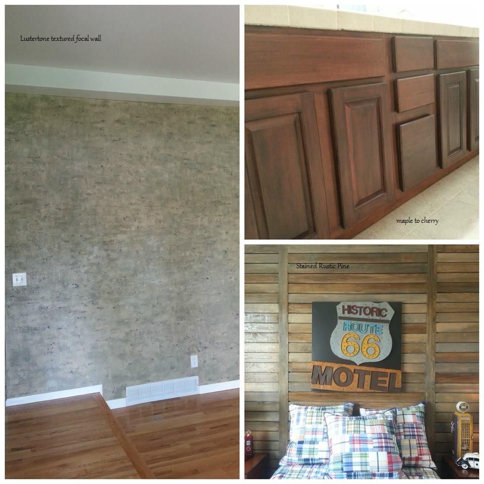 Textured Metallic Plaster, Maple to Cherry Cabinet