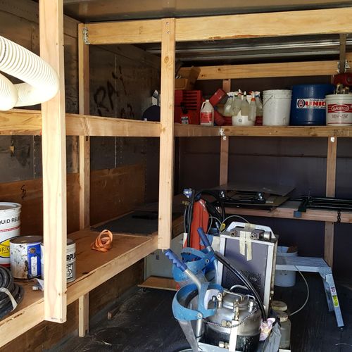 temporary shelving inside 8×20 ft storage containe
