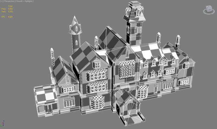 Mansion modeled in 3D recreated from a 2D cartoon.