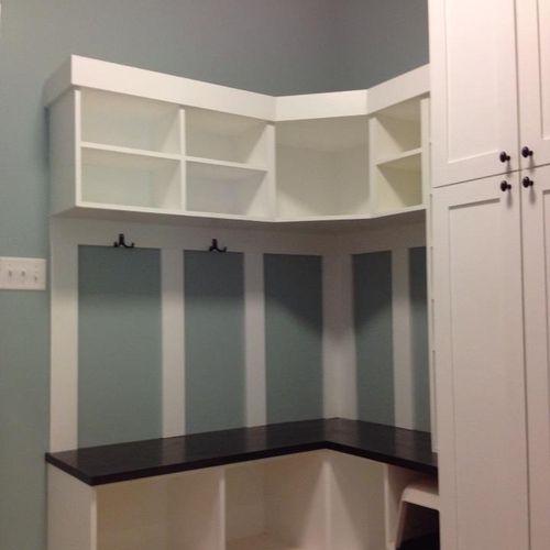 Custom Cabinets and counter tops for a mudroom