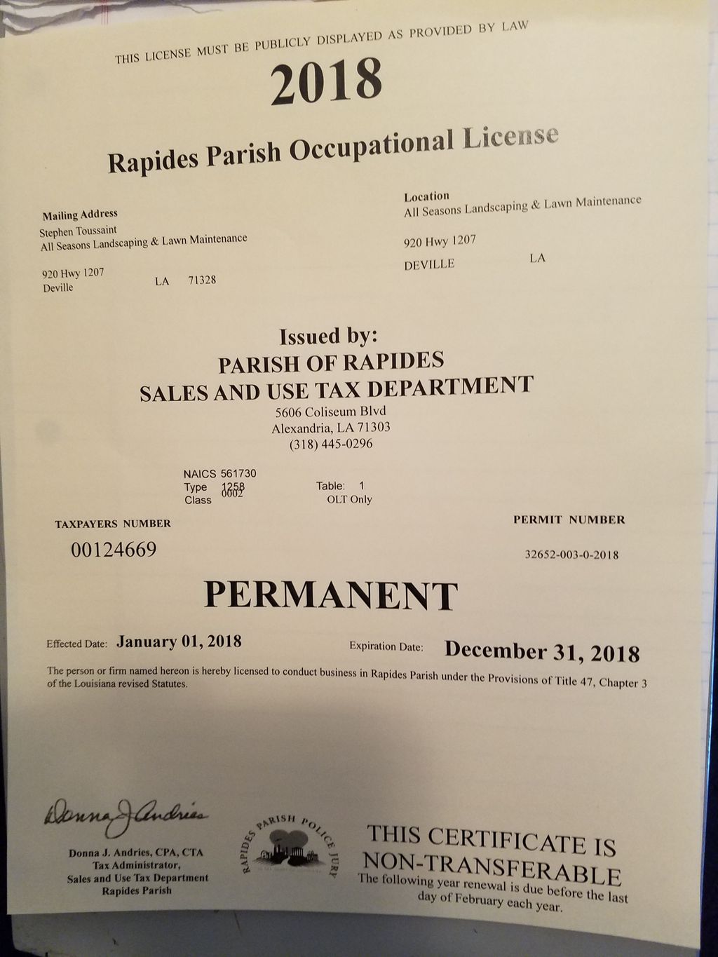 2018 Bus. License